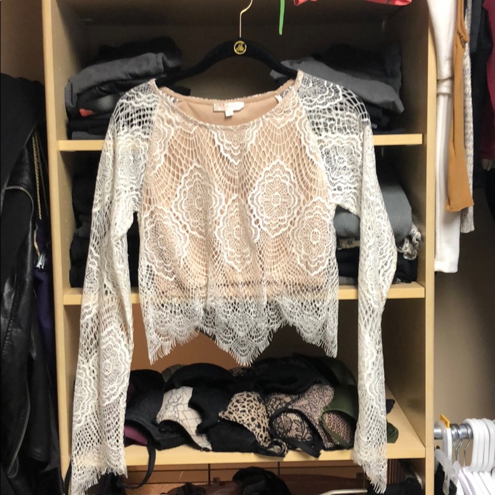 White Lace Long Sleeve Crop Top